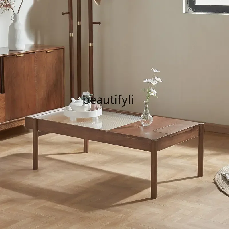 cc182R1 Nordic Solid Wood Coffee Table Living Room Home Tea Table Glass Japanese Minimalist Small Apartment Rectangular Table
