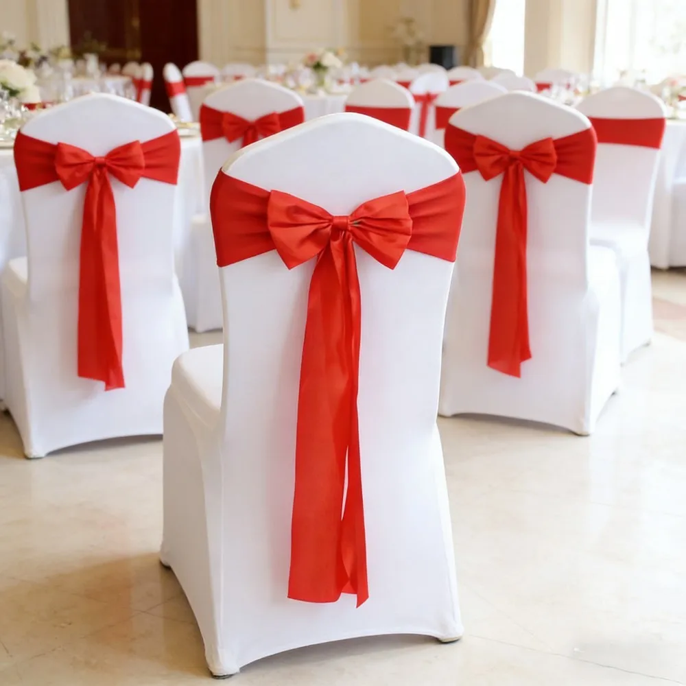 

Wedding Decoration Spandex Chair Sashes Ready Made Bow Tie No Need To Tie Stretch Bands BIrthday Party Holiday Hotel Festival