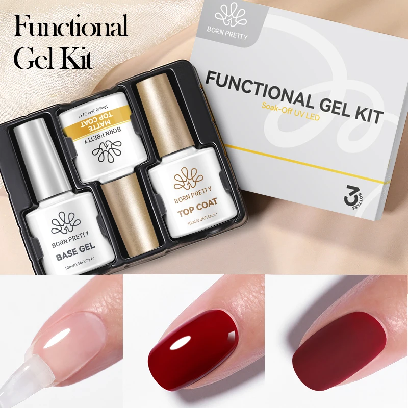 BORN PRETTY 1/3pcs 10ml Nail Gel Polish Base Gel Super Top Coat Matte Top Coat Ultra Glossy Diamond Tempered Long Wear Manicure