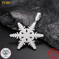 Iced Out D Color Moissanite Snowflake Pendant Necklaces Real Silver 925 Original Certified Charms Chains Hip Hop Jewelry Gifts