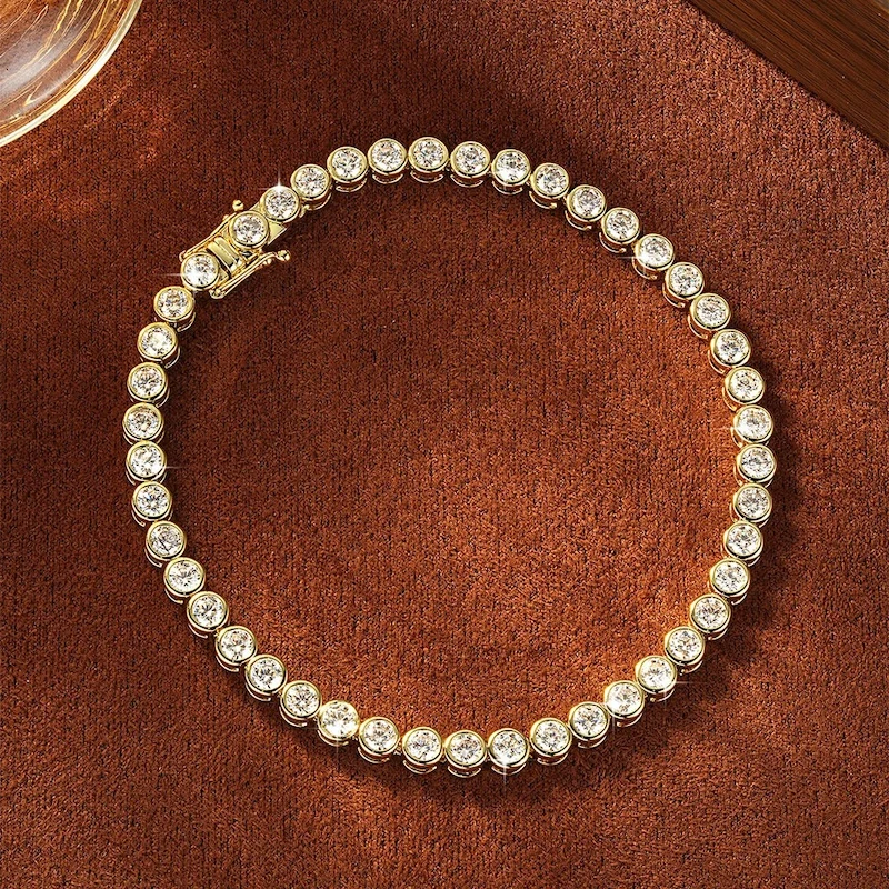Rrjzz Full 3mm Round Cut Moissanite Bracelet for Women D-Color Lab Imitation Diamond 18CM Chain Tennis Bracelets Jewelry Gifts - view 2