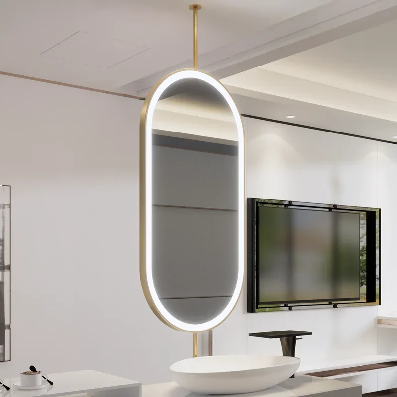 Hanging Oval Mirror Bathroom Large Led Light Sensor Mirror Wall Makeup Hairdressing Espelho Para Banheiro Toilet Mirror