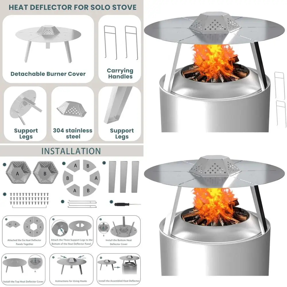 

Stainless Steel Heat Deflector for 19.5 Fire Pits, Expands Warmth Area, Suitable for Outdoor and Camping Use