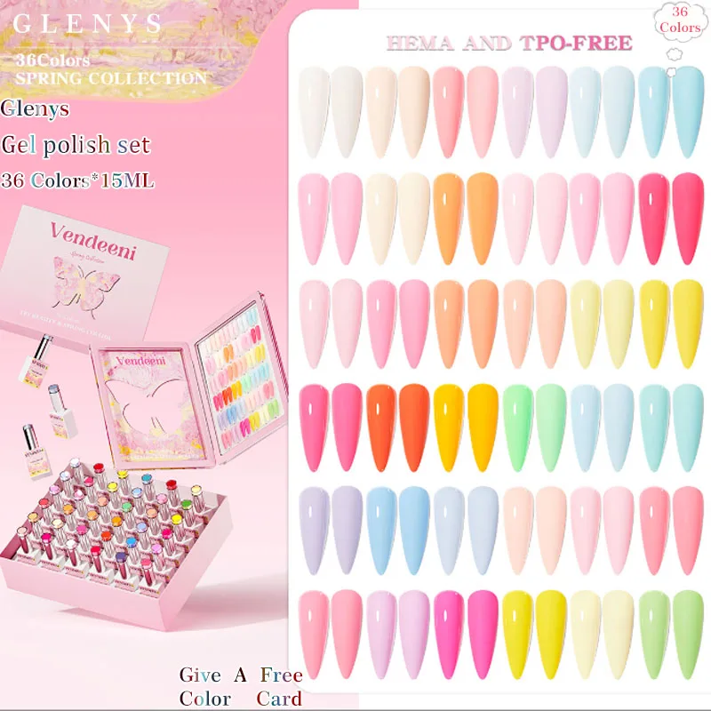 Glenys 36 color nail polish gel net red popular spring solid color immersion gel nail shop special nail art varnish set 15ml