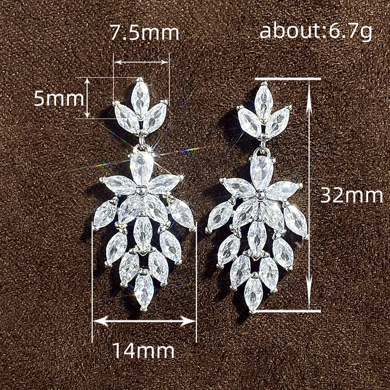 Huitan Luxury Marquise Cubic Zirconia Hanging Earrings Crystal for Women Silver Color Temperament Elegant Wedding Party Jewelry