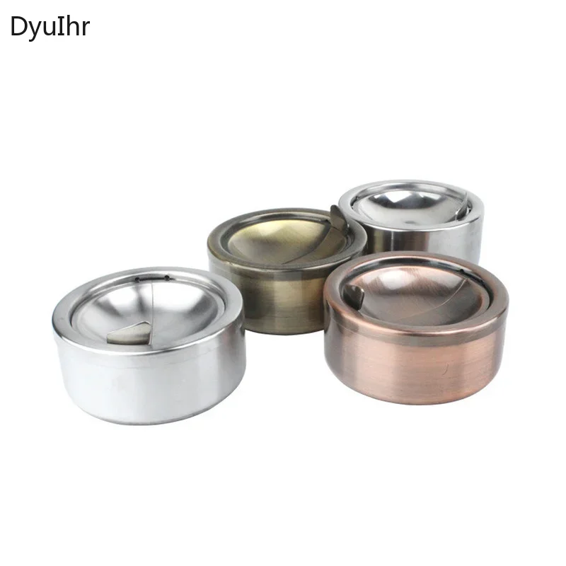 DyuIhr round thick stainless steel ashtray decoration hotel office with cover anti-fly ash metal crafts ashtray home decoration