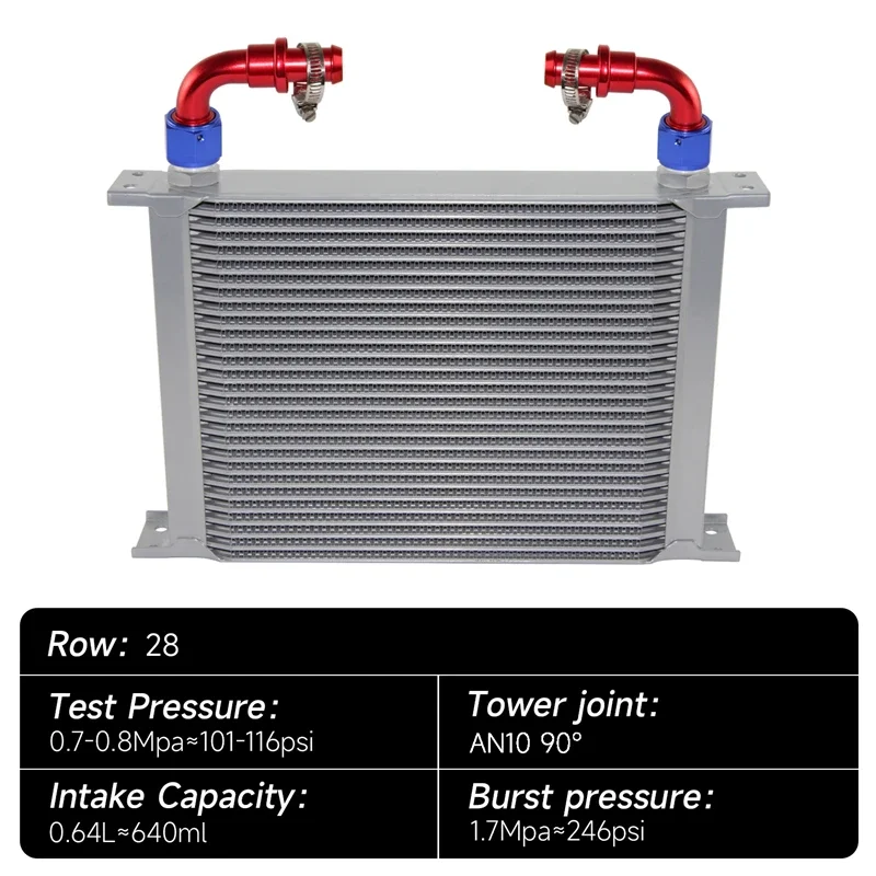 

Universal AN10 25/28/30 Row Oil Cooler Engine 248MM 7/8-14 UNF w/ 2PCS 90° Fittings