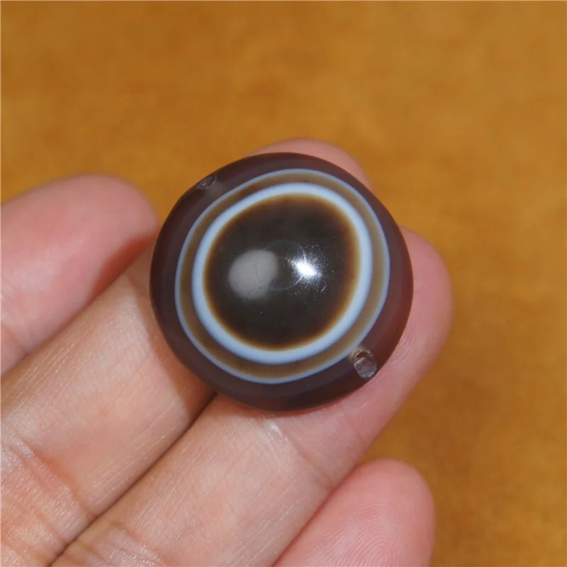 Natural Banded Agate Brown Sheep Eye Plate Beads 1 Eye DZI Beads Amulet Pendant