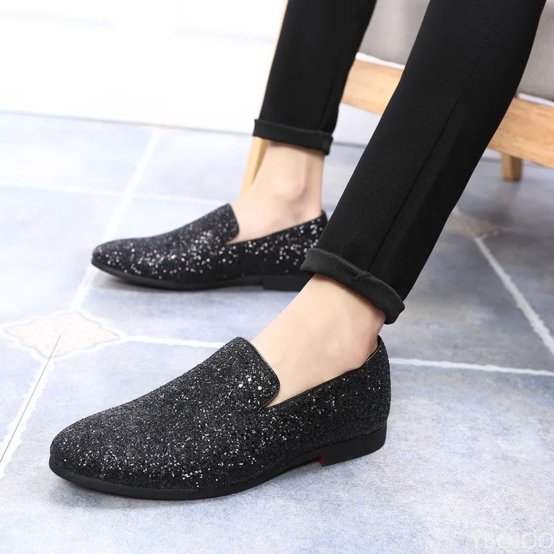 Glitter Marken Schuhe Männer Designer Luxus Loafer Männer Schuhe Britischen Stil Silber Gold Herren Schuhe Casual Große Größen Zapatos Hombre