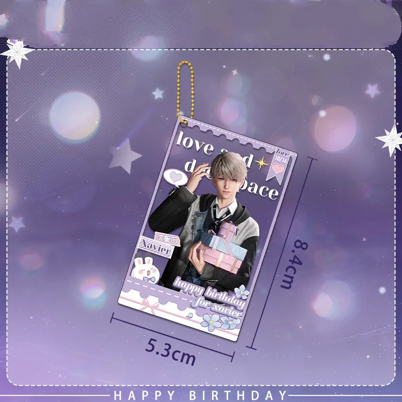 Gantungan Kunci Akrilik Seri Ulang Tahun Love and Deepspace Xavier, Plat Berdiri Transparan untuk Meja, Gantungan Kartu, Hadiah untuk Wanita
