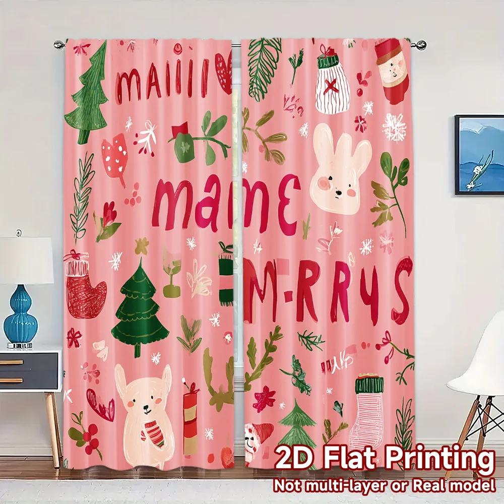 2D Flat Printing,JIT 2pcs, Curtains (Without Rod) Festive Joy Modern Curtains&Window Treatment Semi-Sheer Curtains Room Decor