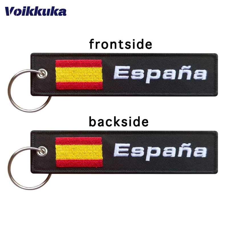 1Pc/2Pcs/3Pcs Set Sale Spanish Flag Both Sides Embroidery Funny Tag Keychain Motorcycle Key For Men Women