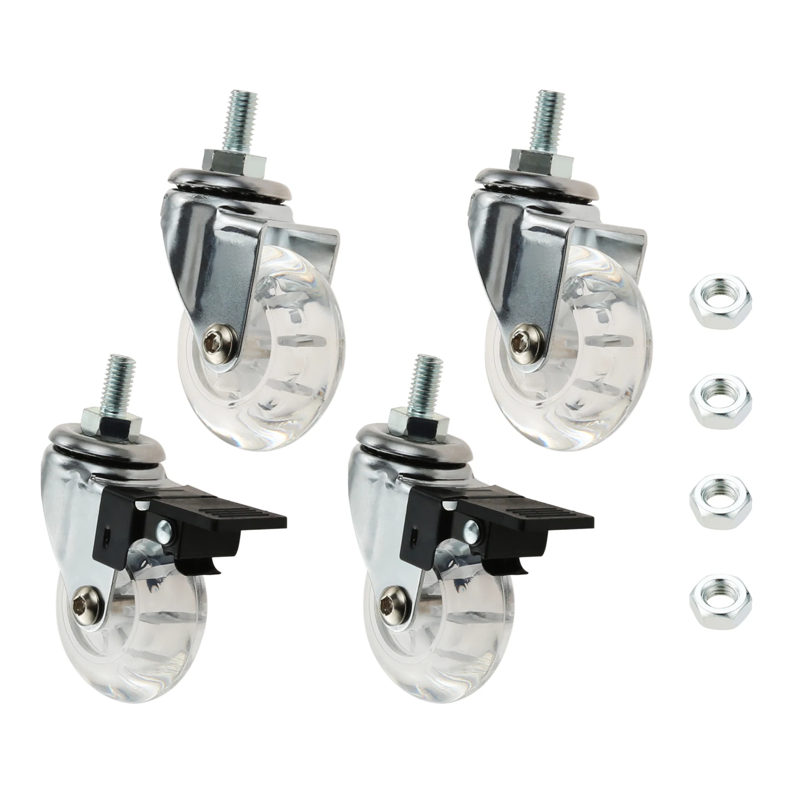 Parafuso Threaded Stem Office Chair Caster, Roda giratória clara com freio, Sofá gabinete, 2 polegadas, M8x15mm, 4Pcs