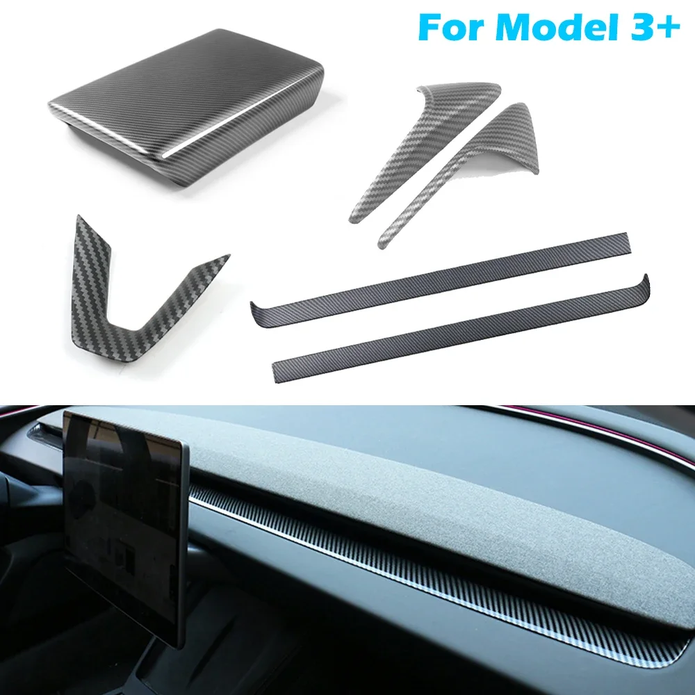 BEVO Matte ABS Carbonfiber Pattern Cover For Tesla Model 3 Highland Dashboard Armrest Anti Kick Protector Rear Display Frame