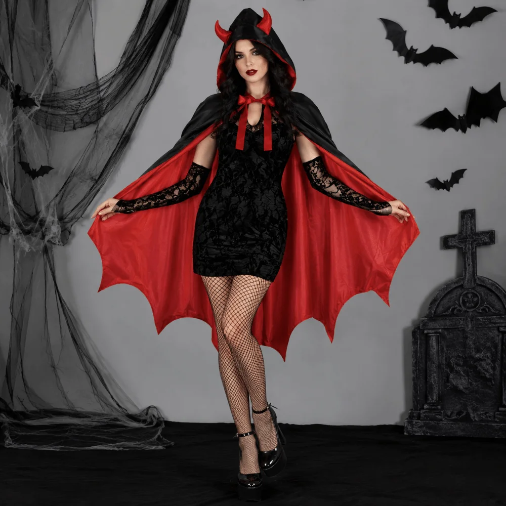 Bow Halloween Hooded Cloak Washable Durable Solid Color Gothic Costume Cape Spooky Cosplay Outfits Comfortable Fit Witch Cape