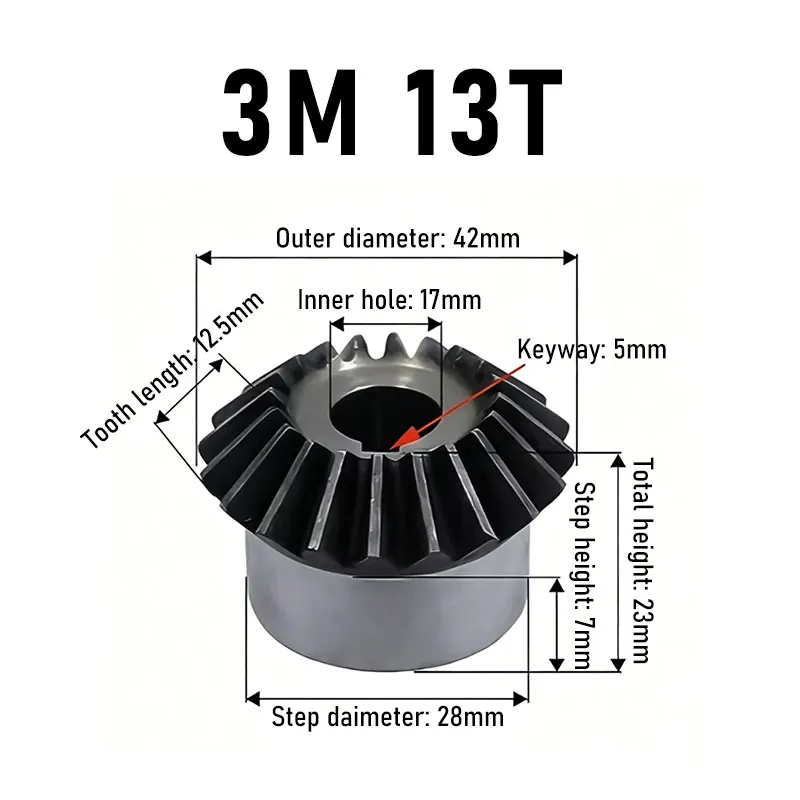 Bevel Gear 3M 13T 3 Mod 13 Teeth Bore 17mmKeyway5 90 Degree Drive Commutation  Carbon Steel