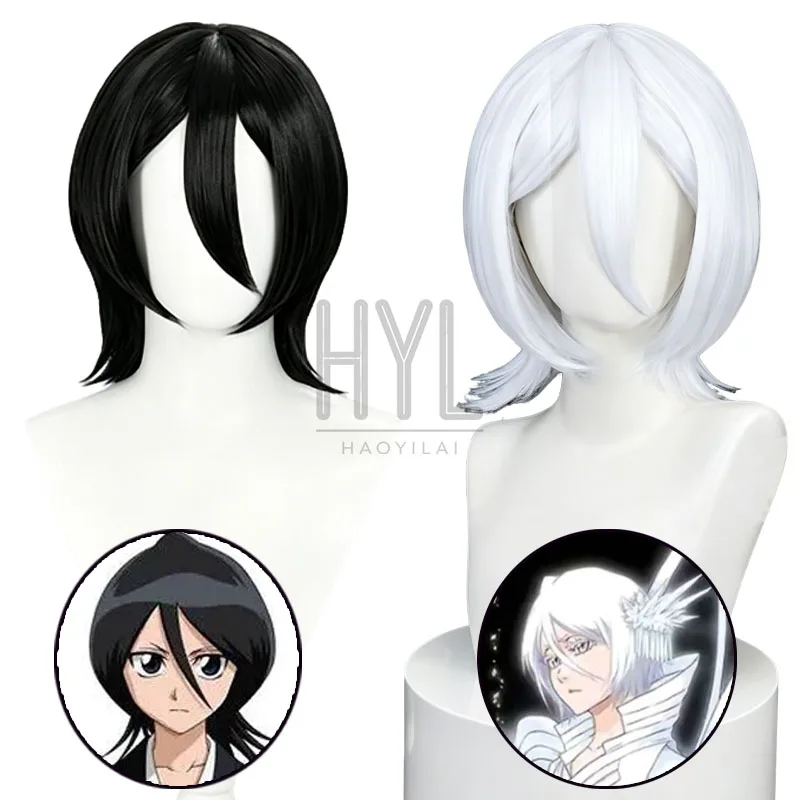 Anime Kuchiki Rukia Cosplay Wig Black And White Short Synthetic Hair For Women Men Halloween Carnival Party Costume Props