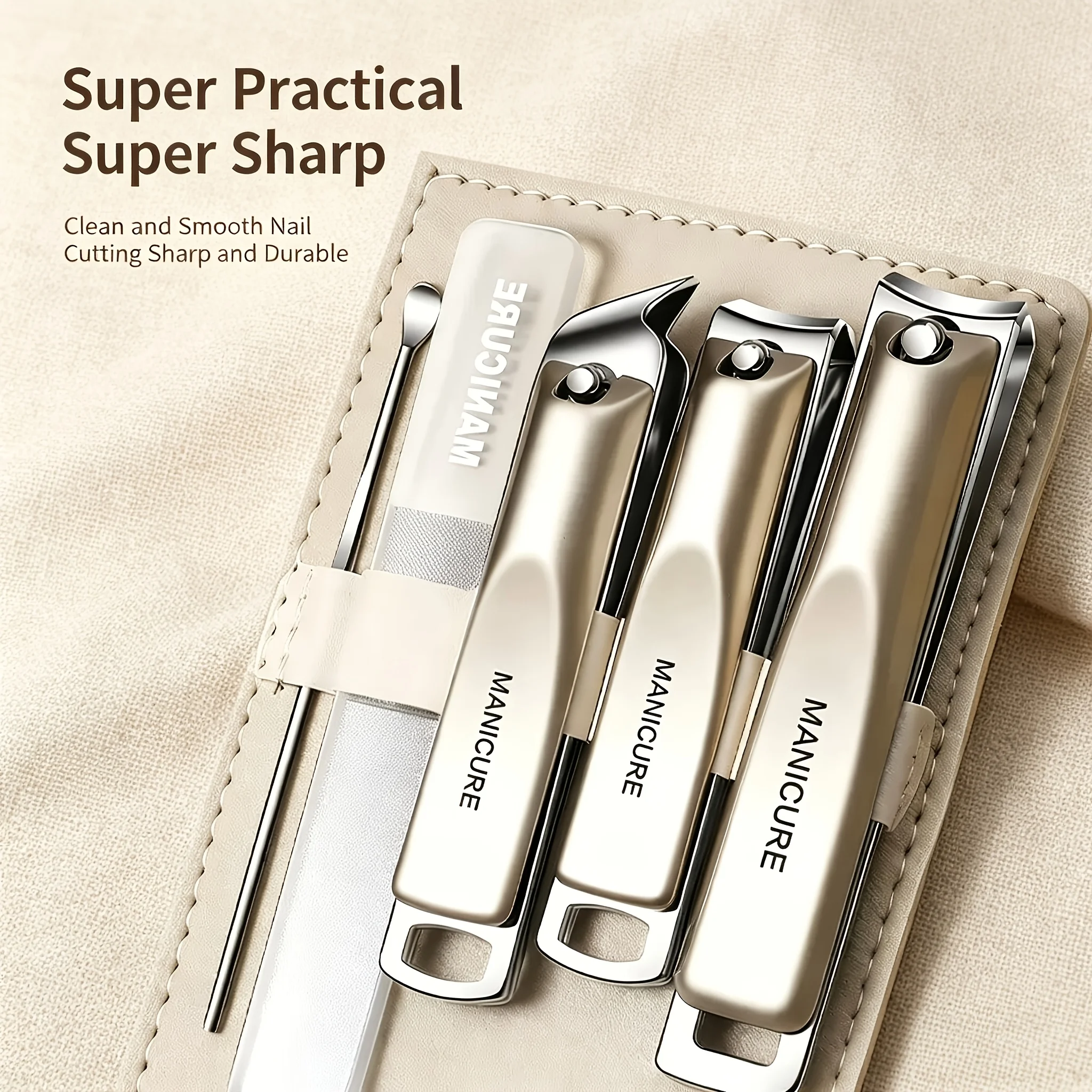 Premium Precision Manicure Pedicure Kit, Nail Clipper File Ear Pick, Portable Leather Case, Home Beauty Care Travel Stylish Gift