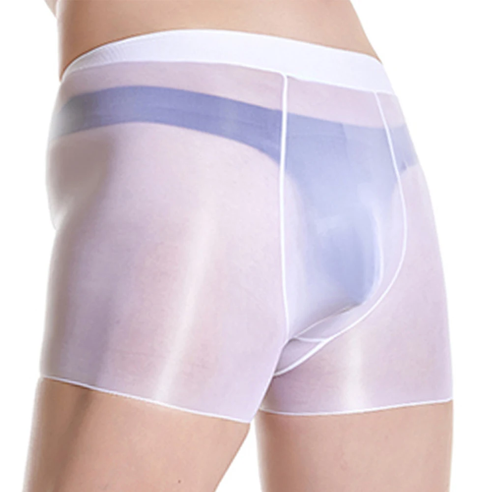 Boxer Briefs Men Underwear Daily Breathable Elastic High Glossy Lingerie Nylon Oil Shiny Panties Pouch See Through