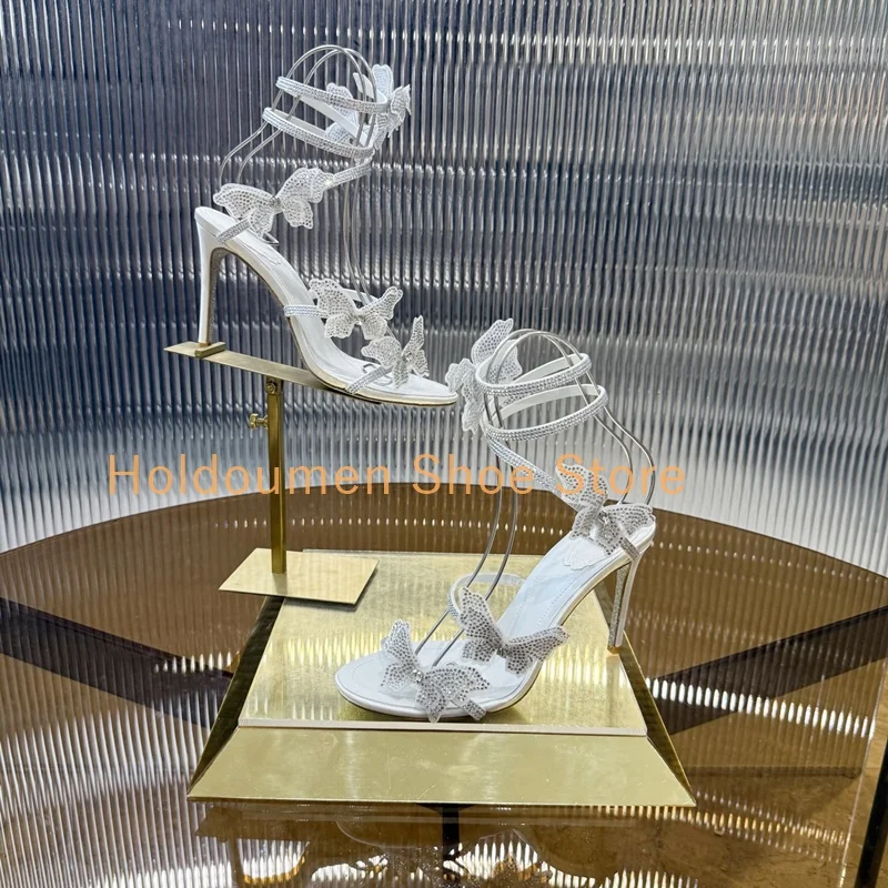 رائعة دليل حجر الراين ثلاثية الأبعاد فراشة ديكور الكاحل الأفعى على شكل التفاف حزام الصنادل الصيف حفلة اللمحة تو خنجر فستان صندل #4