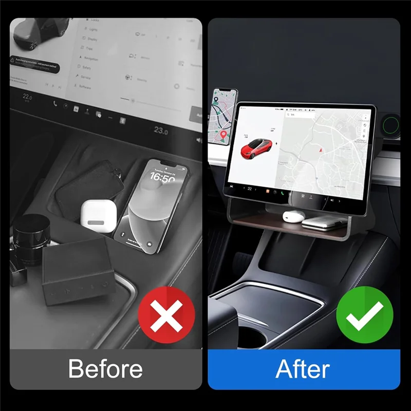 

NEW-Center Console Organizer For Tesla Model 3 Model Y 2017-2024 With Magnetic Phone Holder, Under Screen Storage Box
