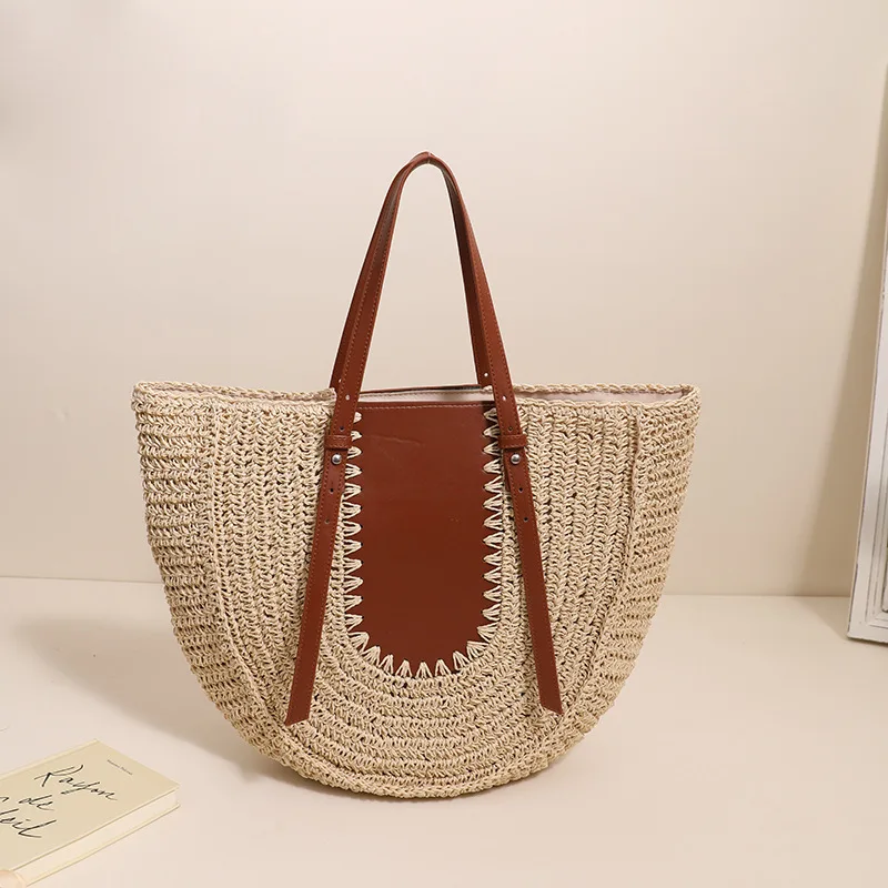 Casual Large Capacity Tote Rattan Women Handbags Designer Wicker Woven Shoulder Crossbody Bags Luxury Summer Beach Bag Big Purse