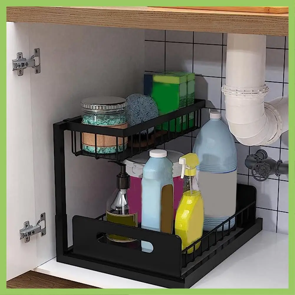 

Sink Organizer, Pull Out Cabinet Organizer 2-Tier Sliding Shelf Multi-Use For Under Kitchen Sink Organizers And Storage