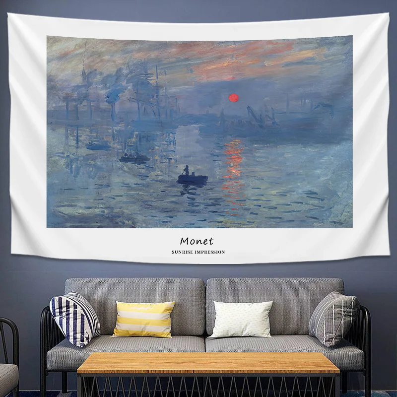 VIKAMA Monet Morning On The Seine Fine Art Wandteppich Kunst Wandbehang Ästhetische Heimdekoration Wandteppiche Wohnzimmer Schlafzimmer Dekor