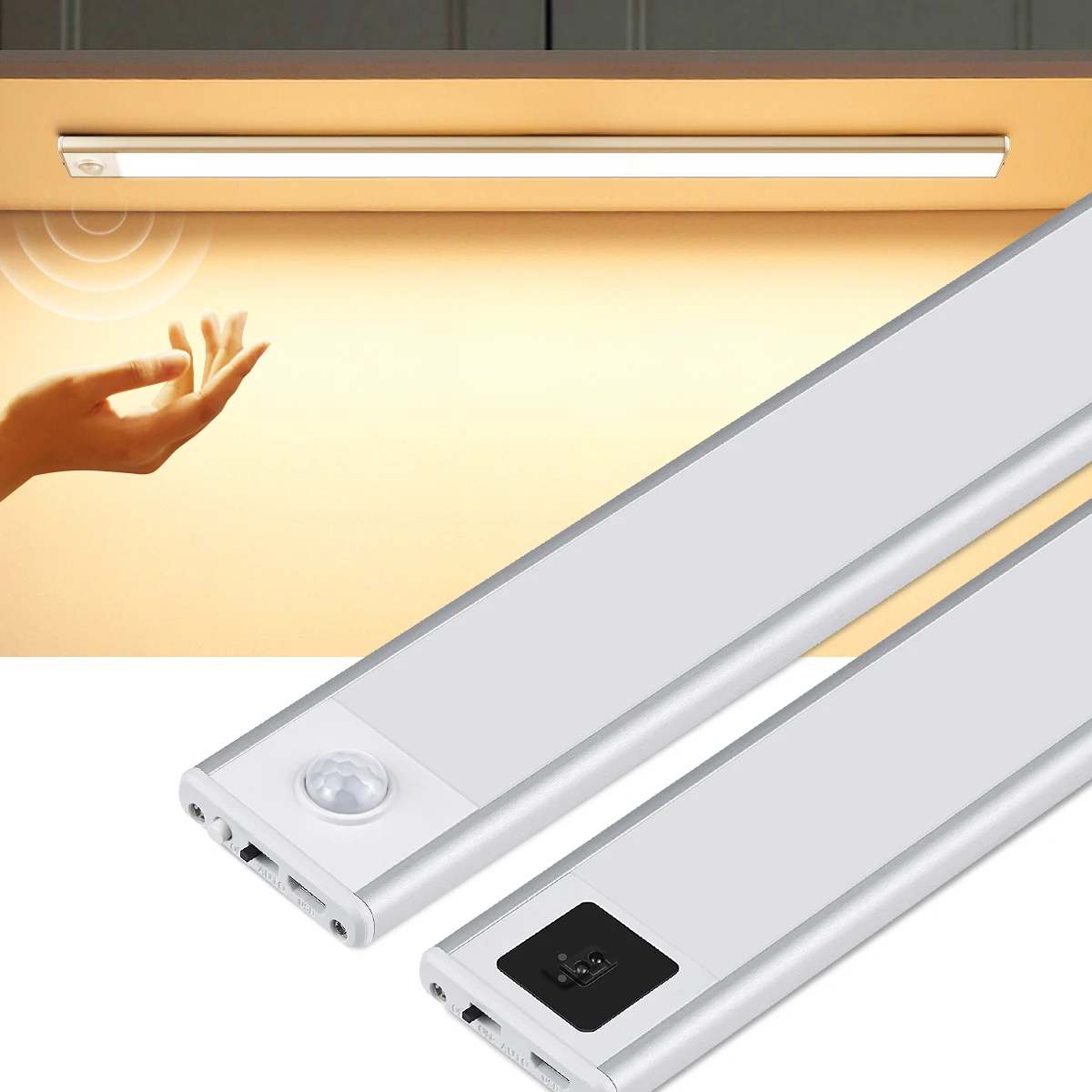 Ultra-thin USB LED Cabinet Light Hand Sweep / PIR Motion Sensor LED Rechargeable Aluminum kitchen Lamp Portable Night Lighting