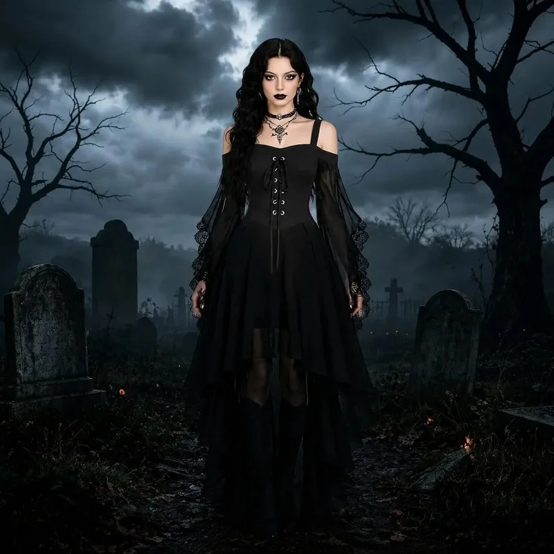 Robe Vampire à Manches Papillon en Résille – photo 3