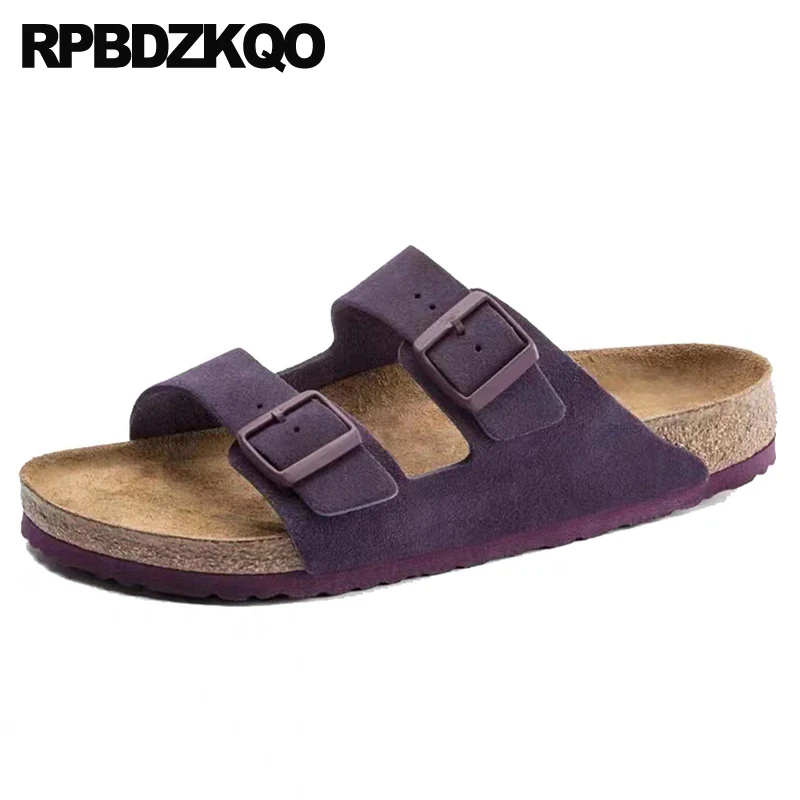 

Wooden Holiday Flats Summer Beach Cork Open Toe Slides Women Buckle Sandals Suede Trending Footwear Latest Shoes Slippers Brand