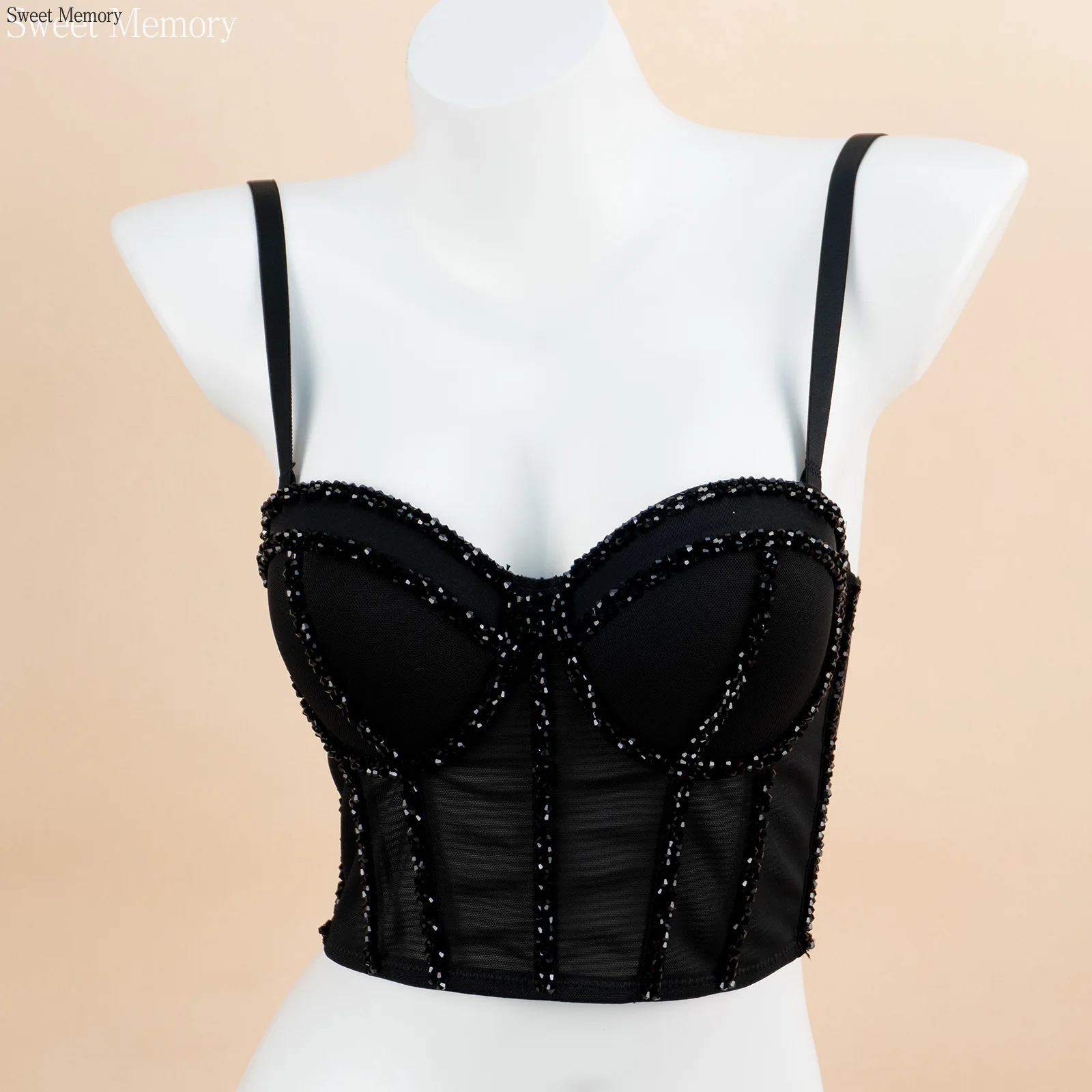A881 Bühne Dance Wear Mode Mädchen Frauen Street Dance Kleidung Süße Memory Mesh Bh, Körper Gestaltung Kristall Trägerlosen Bh