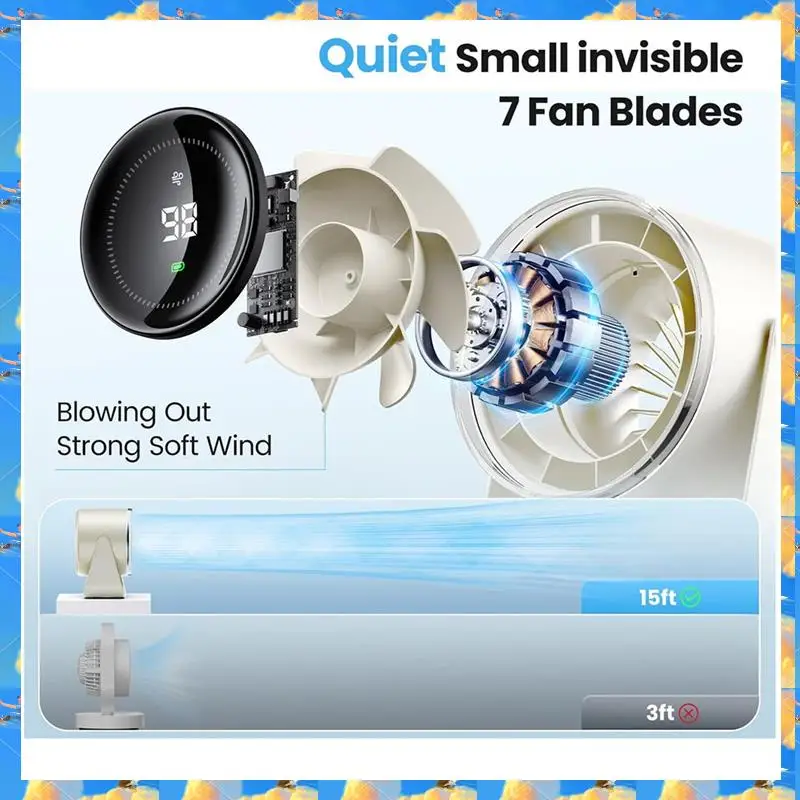 FTS Desk Fan With Battery Operated,Quiet Display Portable Fan For Office,Home,100 Speeds 115° Tilt Table Fan