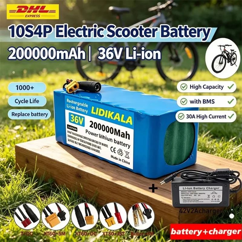 10S4P 36V 200000mAh Elektroroller-Lithiumbatterie 18650 Batteriepack, 36V 200Ah Großkapazitätsbatterie, mit BMS und Hochleistungsmotor