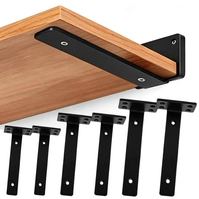 1/2Pairs Heavy Duty Floating Shelf Bracket 10/15/20cm T-shape Wall Mount Fixed Bracket with Screw Household Decorative Brackets