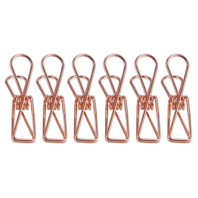 Pack Of 50 Rose Gold Small Metal Clips - Multi-Purpose Clothesline Utility Clips