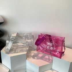 Women Handbags Letter Transparent Ladies Crossbody Bag PVC Casual Jelly Bag Clear Summer Candy Color Holiday Beach Tote