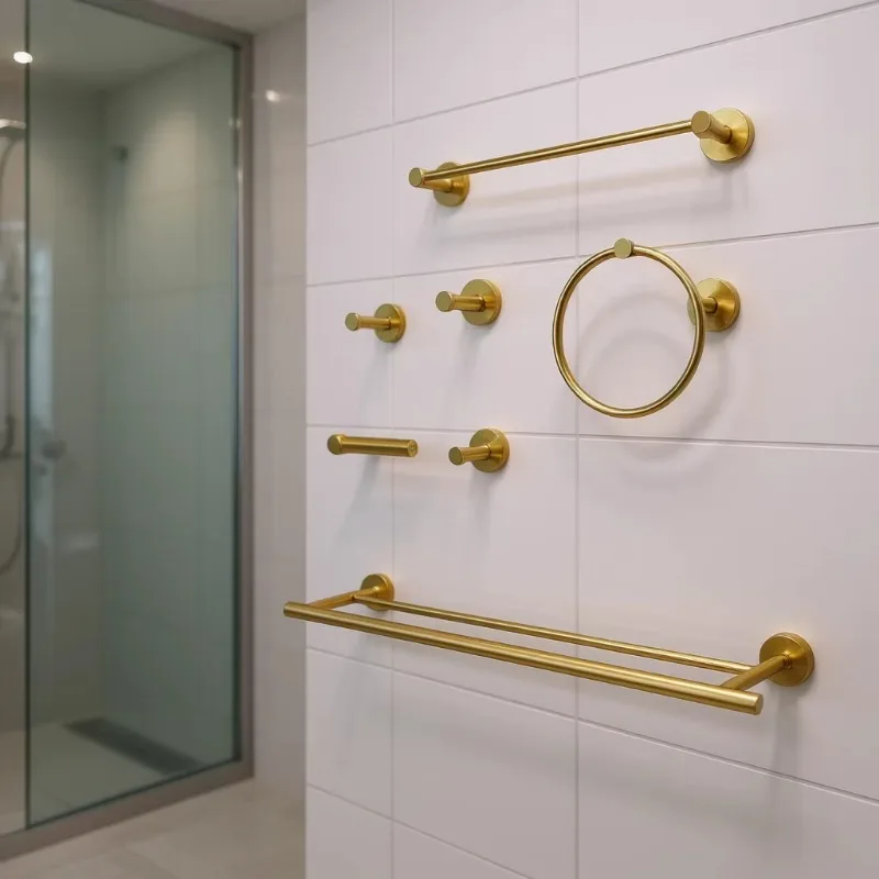 Wall-mounted 5-piece bathroom towel rack set Brass polished modern bathroom hardware accessories series