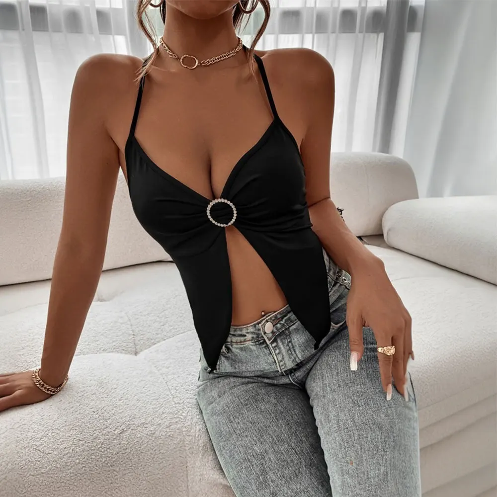 European and American hot selling women's clothing 2025 spring and summer new sexy halter shirt backless tank tops