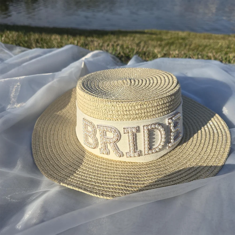 Beach BRIDE Pearl Straw Sun Hat Bride Vacation Hat Bachelorette Party Beach Hat Bridal Party Supplies Bride To Be Gift Decor