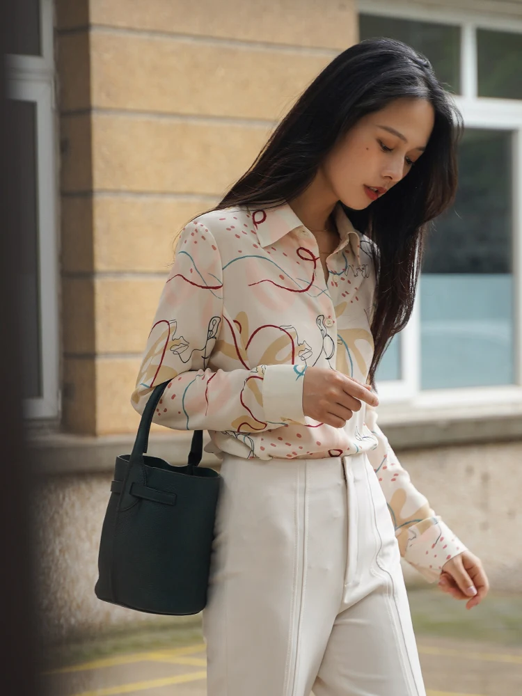 

Sugar Skin Abstract Pattern Long Sve Slim Fit Lightweight irt round Body Treasure Summer Women's Busin Casual irt