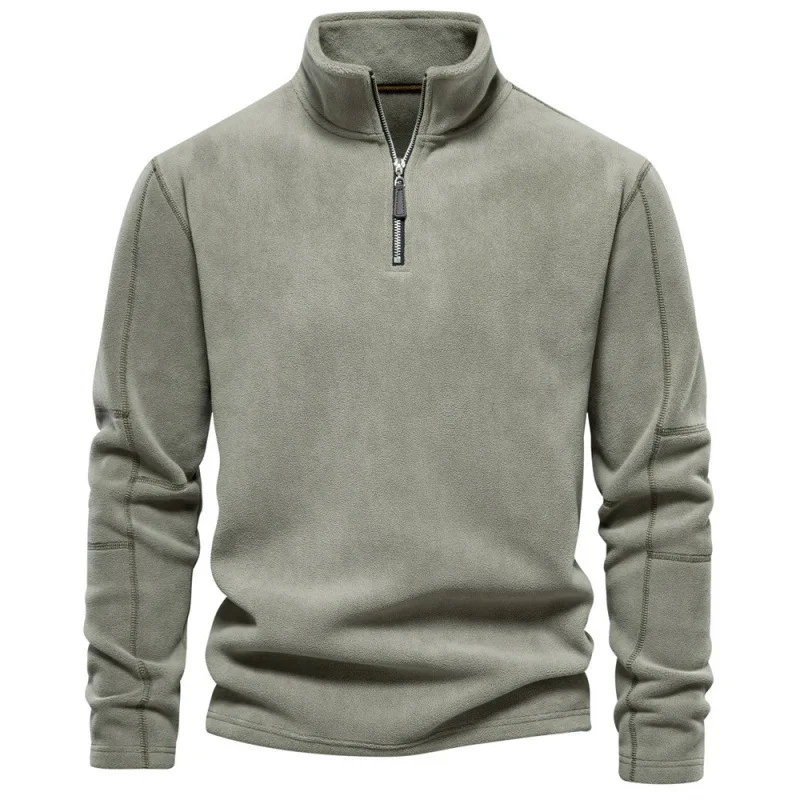 Men's Autumn and Winter New Stand-up Collar Semi-zipper Long-sleeved Sweater Stand-up Collar Versatile Men's Fleece Top