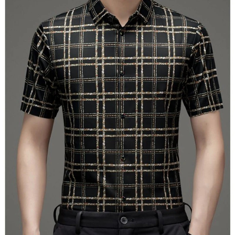 Men's Clothing Turn-down Collar Summer Short Sleeve Button Up Cardigan Printing Shirt Casual Formal Business Boyfriend Tops