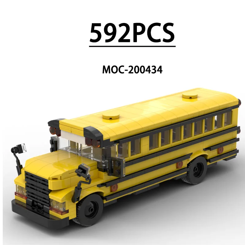 Building Block MOC-200434 School Bus Car Toys 592PCS Suitable for Little Boys, Children's Birthday Decorations, Christmas Toys