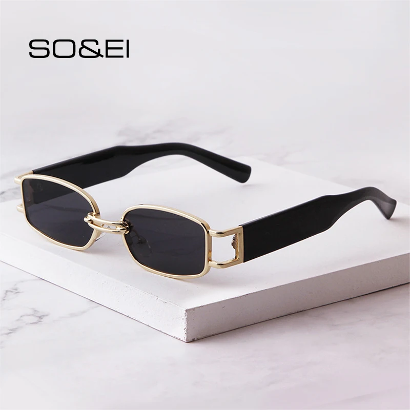 SO&EI Fashion Small Rectangle Women Sunglasses Brand Designer Vintage Square Punk Sun Glasses Men Shades UV400 Clear Eyewear