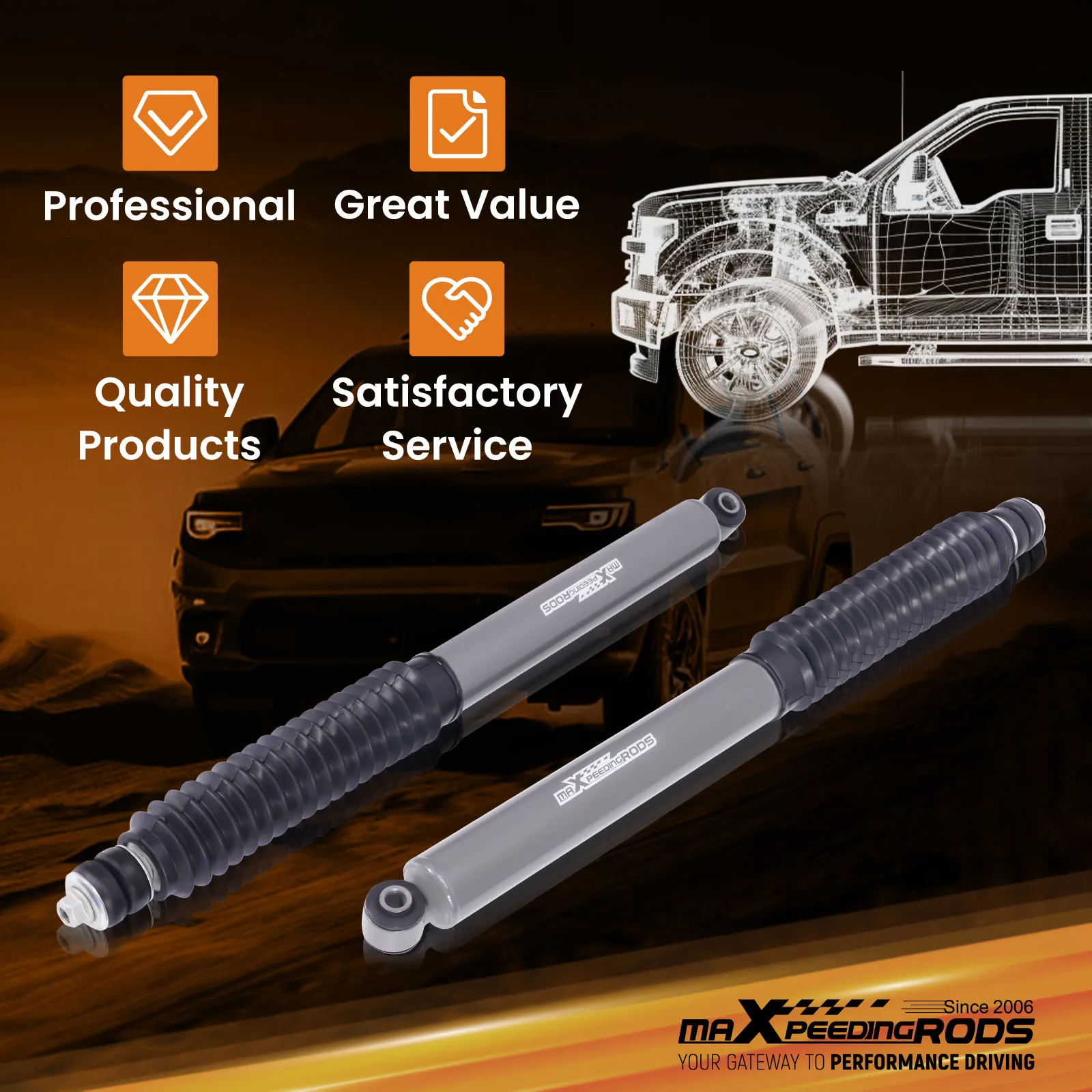 

0-2.5" Front Lift Shocks Pair For Dodge for RAM 2500/3500 4WD 03-2024