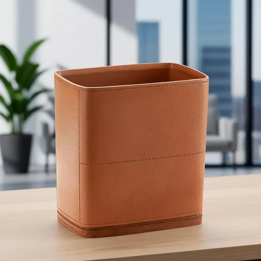 

1.8 Gallon Brown Imitated Leather Bathroom Trash Can for Small Kitchen, Decorative Wastebasket, or Bedroom Office