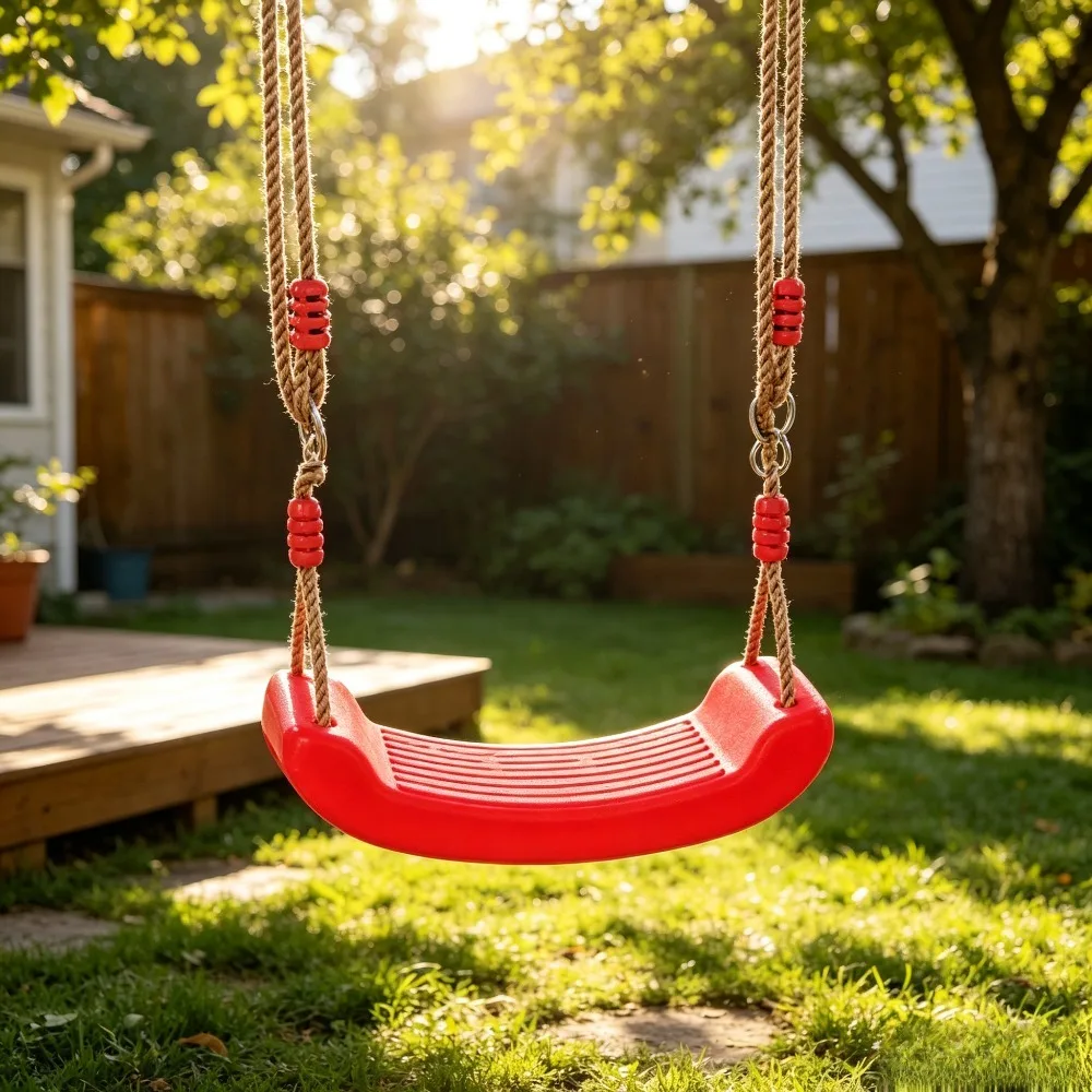 Kids Swing Flying Toy Garden Swing Kids Hanging Seat Toys with Height Adjustable Ropes Indoor Outdoor Toys Rainbow Curved Board
