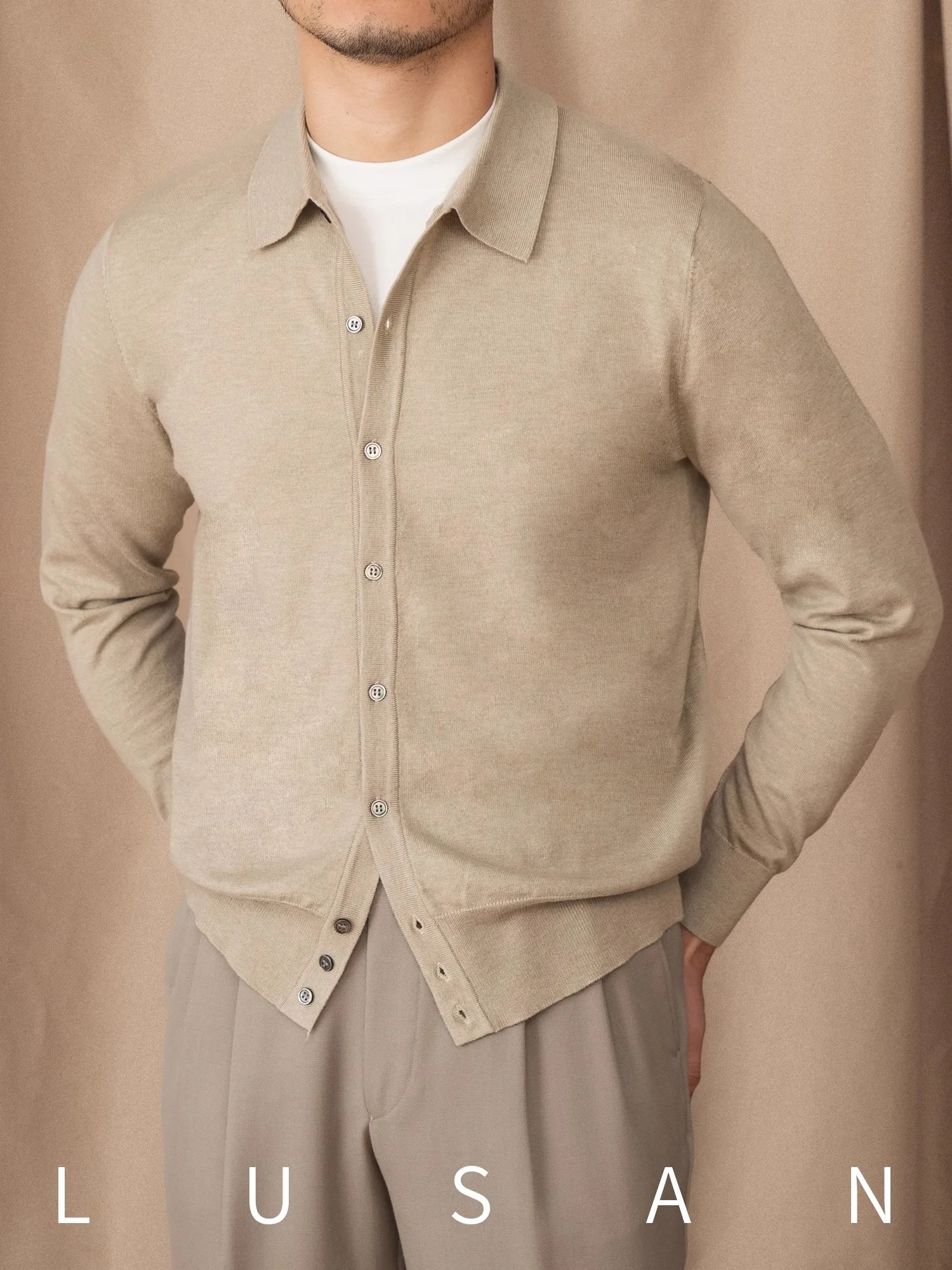 

Men's Wool Blend Knit Cardigan - Spring Lightweight Form-Fitting Solid Color Commuter Sweater Jacket