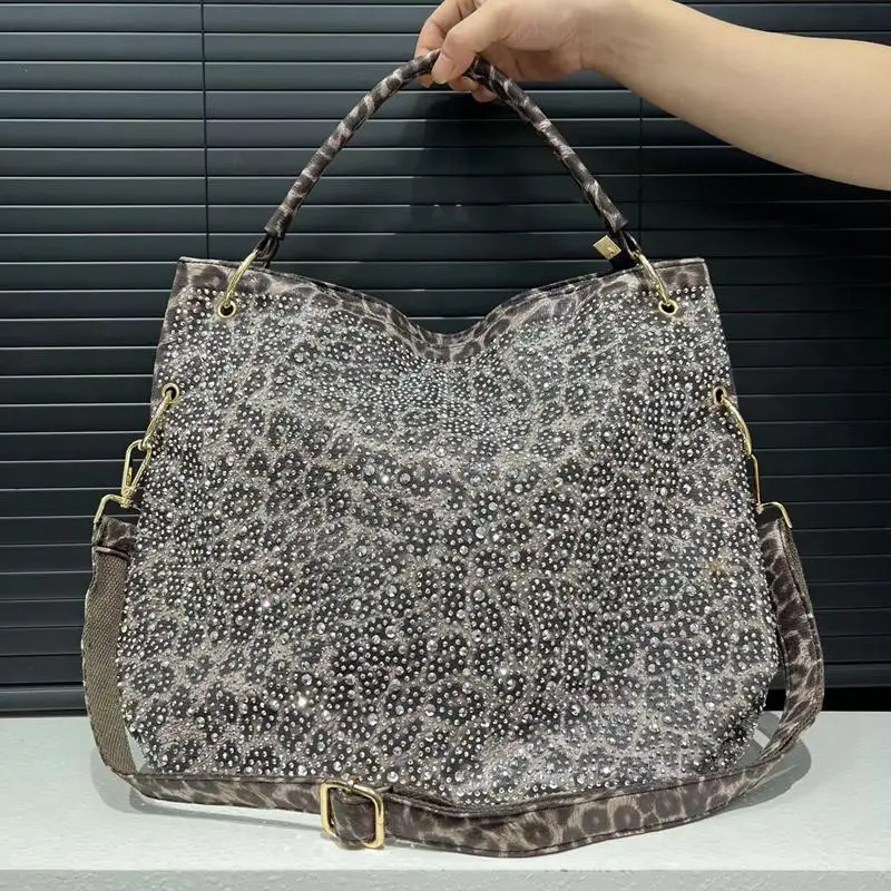 

Women's Fashion Rhinestone Leopard Print Gorgeous Diamond Handbag 2025 New Designer Large Capacity Elegant Shoulder Crossbody Ba